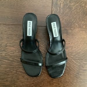 Steve Madden, Issy Crocodile Sandals, Black, Size 6